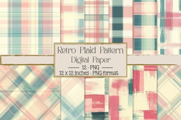 Retro Plaid Digital Paper Backgrounds Graphic AI Patterns By Dream Print