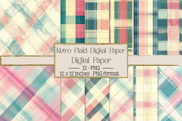 Retro Plaid Digital Paper Backgrounds Grafik KI Muster Von Dream Print
