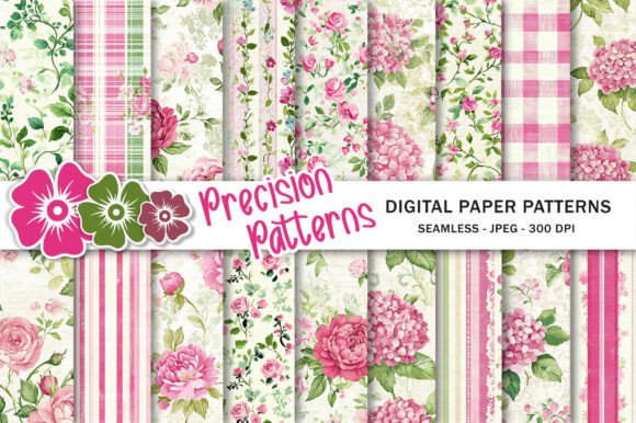Shabby Chic Roses and Hydrangeas Pattern Graphic Patterns By Precision Patterns