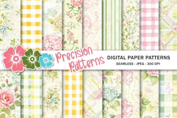 Spring Floral Digital Paper Gráfico Padrões de Papel Por Precision Patterns