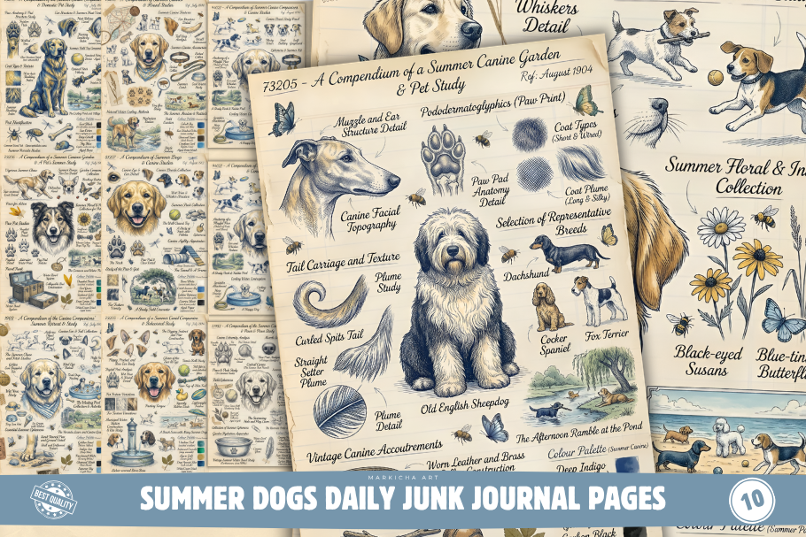 Summer Dogs Daily Junk Journal Pages Graphic by Markicha Art · Creative ...