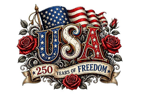 USA 250 Years PNG Patriotic Roses Art Graphic T-shirt Designs By MetalArt