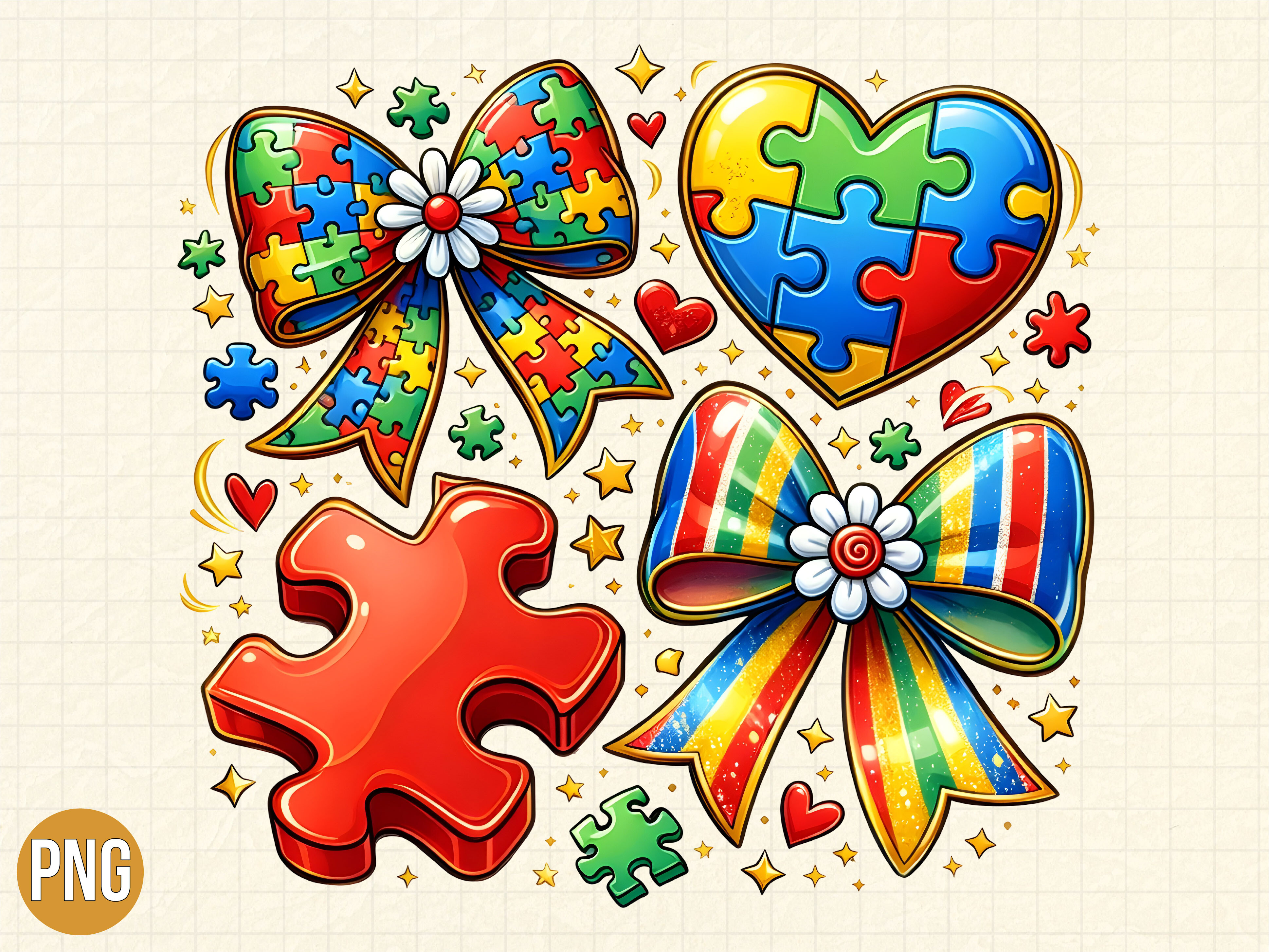 Autism Awareness Heart Ribbon Bow PNG Graphic by LAZY Creator ...