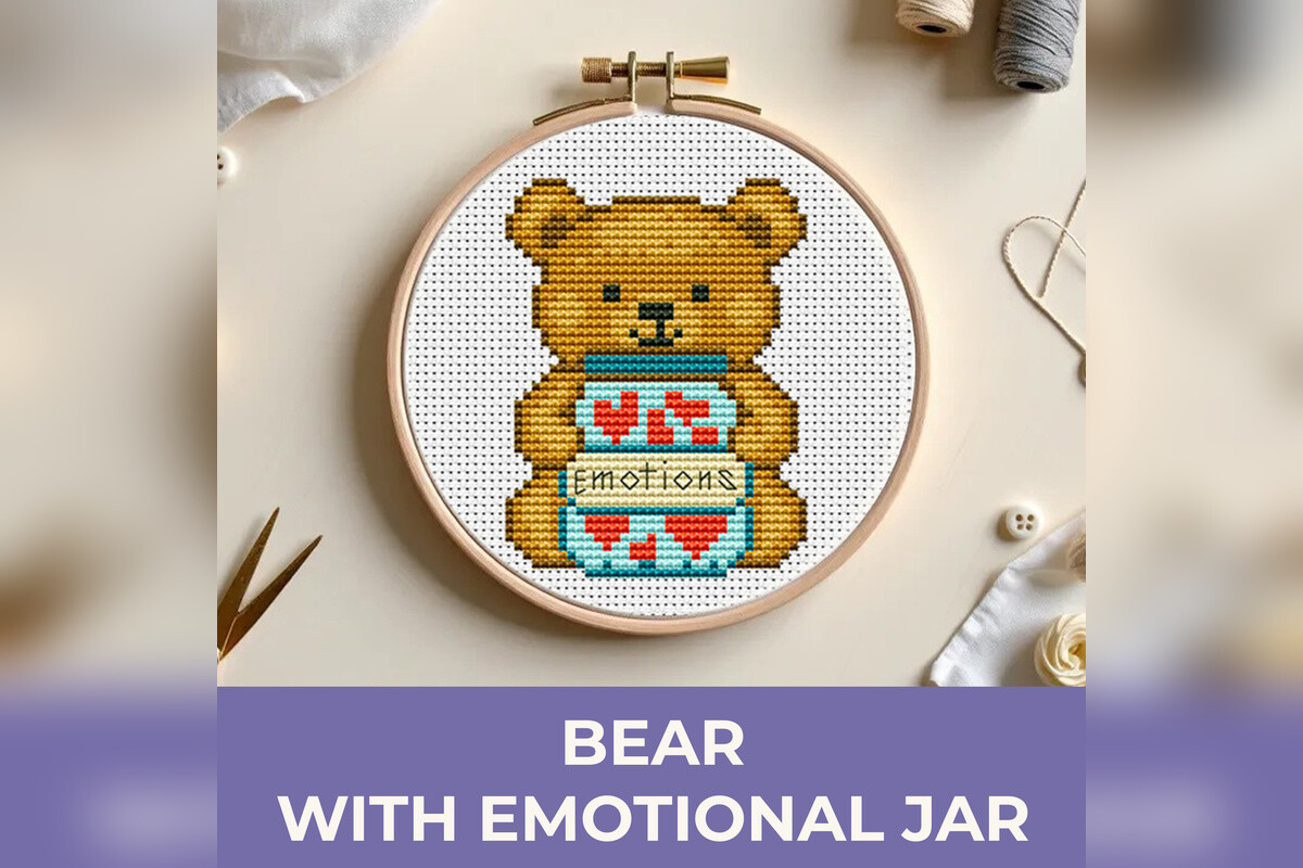 Bear with Emotional Jar Cross Stitch Pat