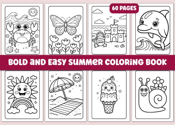 Preview of Bold and Easy Summer Coloring Book coloring pages for kids