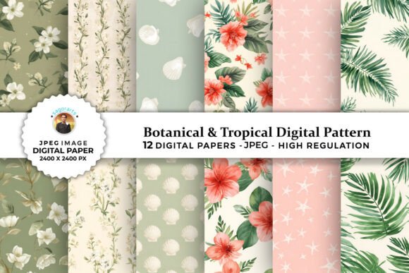 Botanical & Tropical Digital Patterns Gráfico por sagorarts · Creative ...