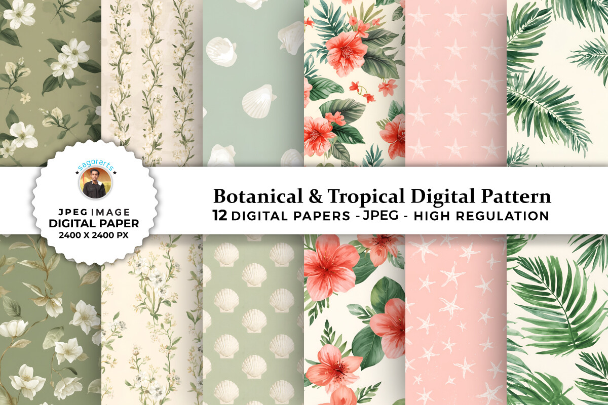 Botanical & Tropical Digital Patterns Graphic by sagorarts · Creative ...