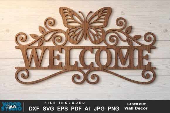 Butterfly Welcome Sign Laser Cut SVG Découpe au Laser Par Laser Wood Studio