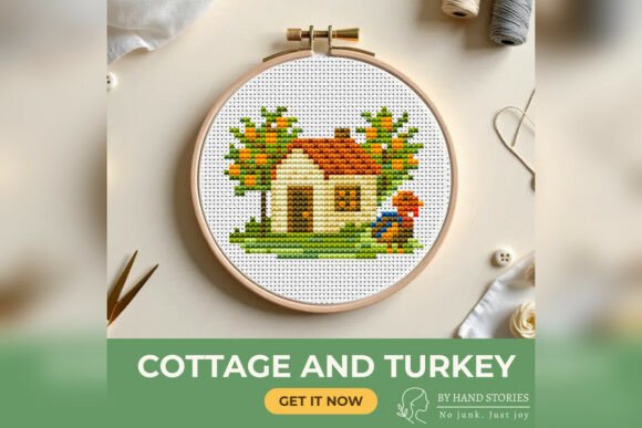 Cottage and Turkey Cross Stitch Pattern