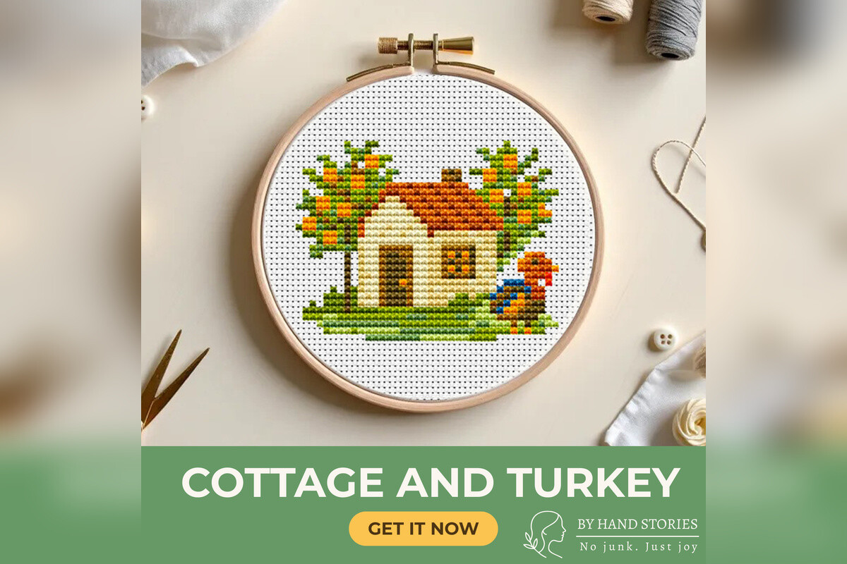 Cottage and Turkey Cross Stitch Pattern