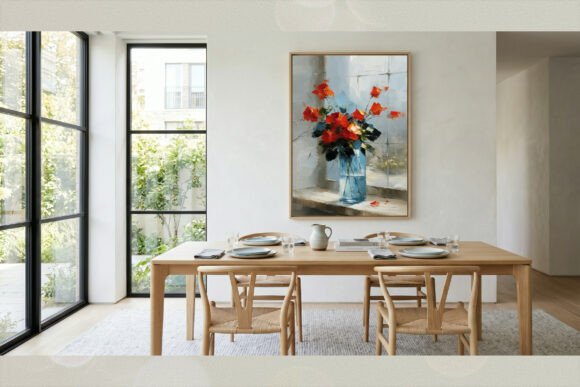 Crimson Roses in Glass Vase Oil Painting