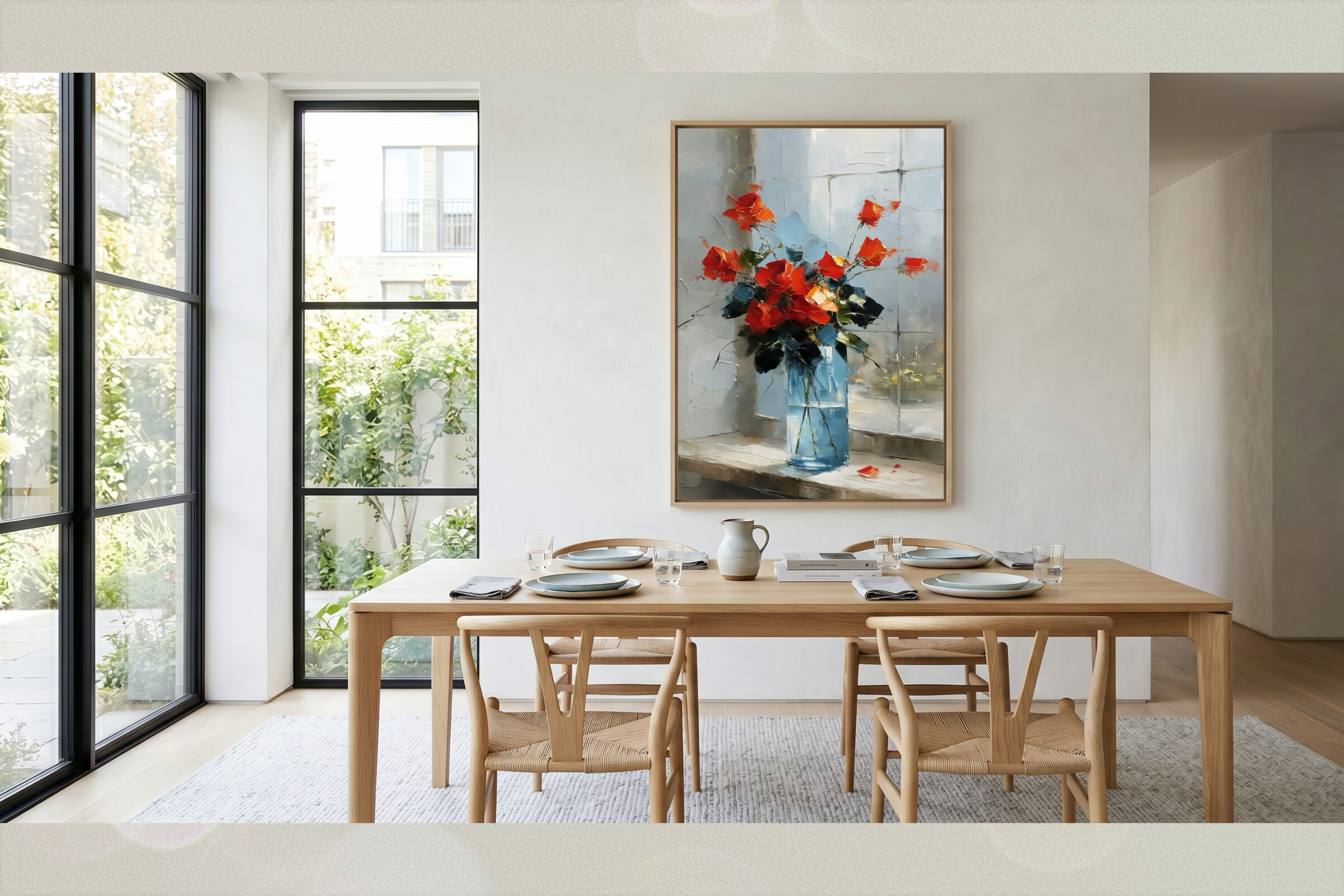 Crimson Roses in Glass Vase Oil Painting