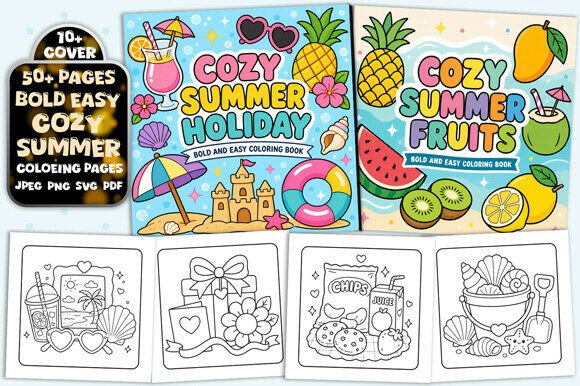 Preview of Cute Summer Bold and Easy Coloring Book coloring pages for kids