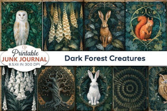 Dark Forest Creatures Junk Journal Pages Graphic Backgrounds By CozyPrint Studio Co