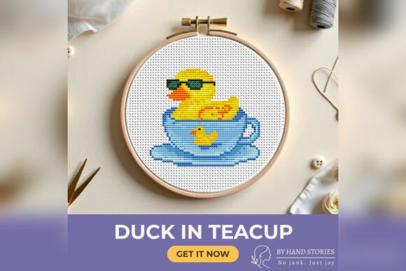 Duck in Teacup Cross Stitch Pattern PDF