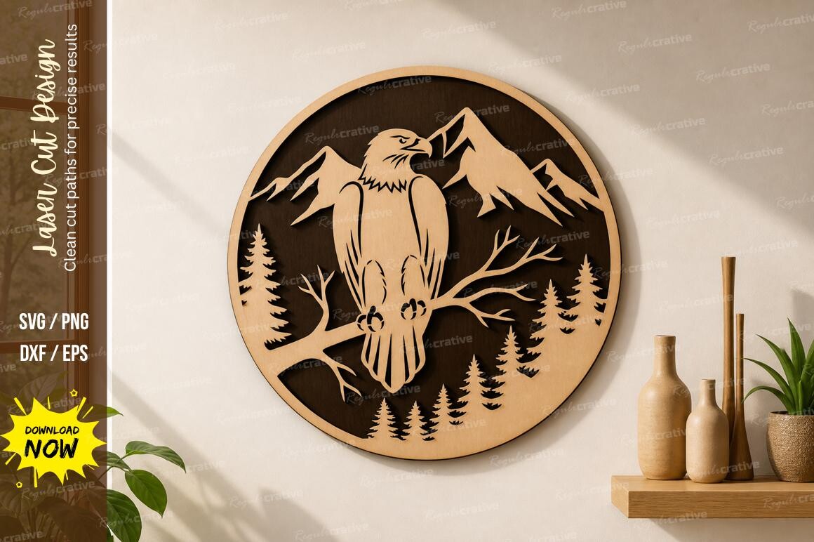 Eagle Mountain Scene Laser Cut Svg · Creative Fabrica
