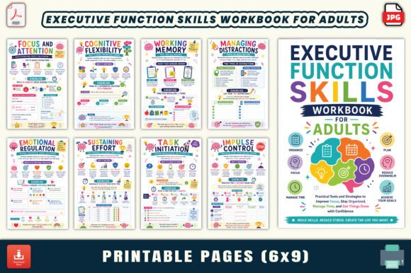 Executive Function Skills Workbook Gráfico Interiores KDP Por LR ART