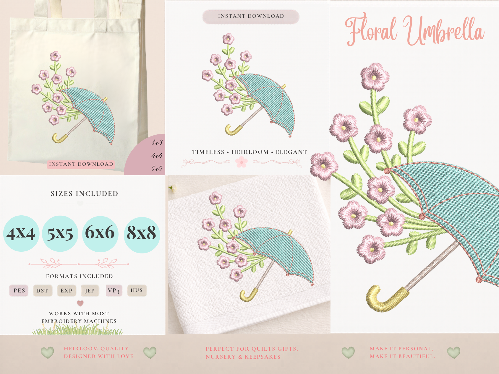 Floral Umbrella Machine Embroidery File