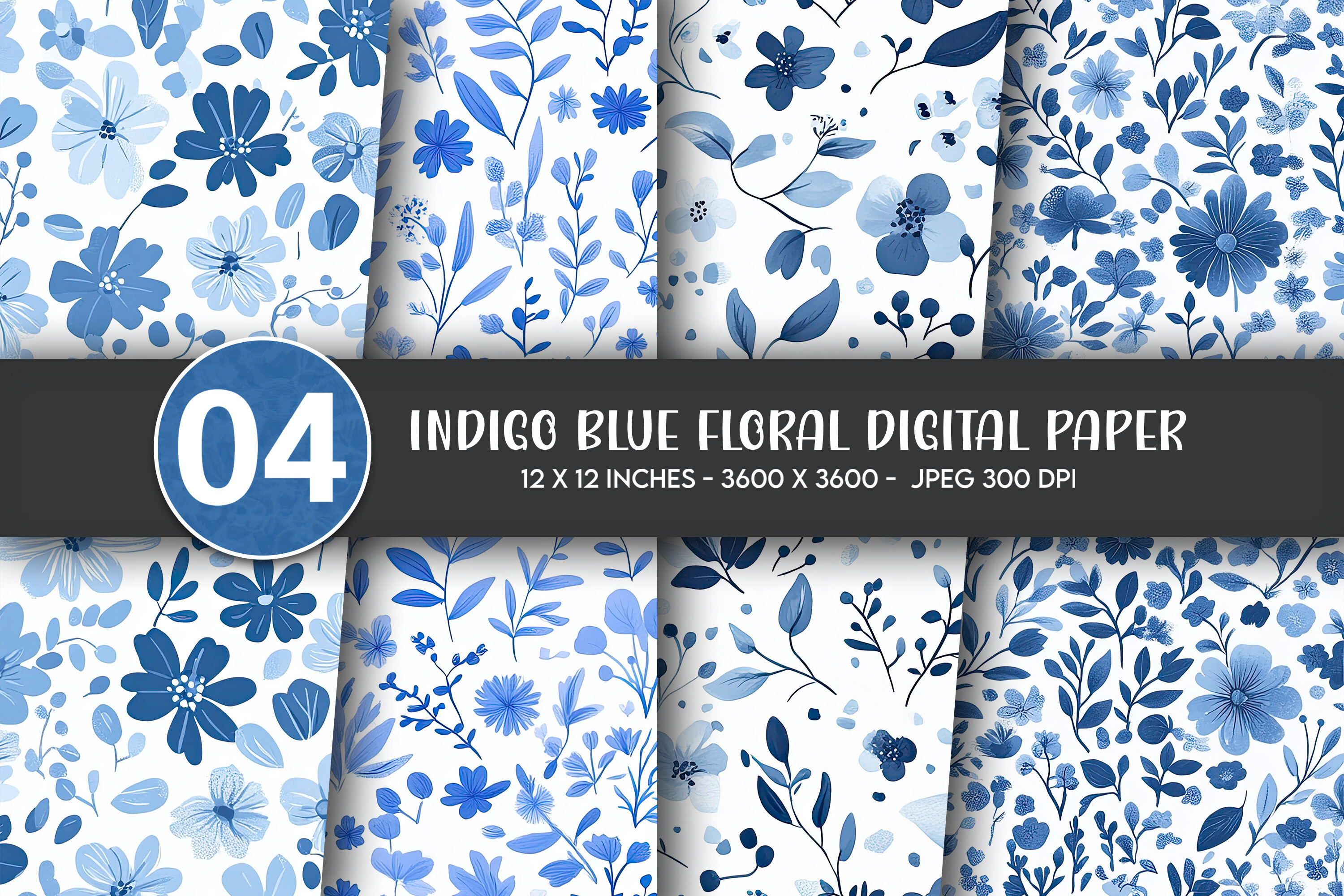 Indigo Blue Floral Digital Paper Graphic by Artify Hub Studio ...