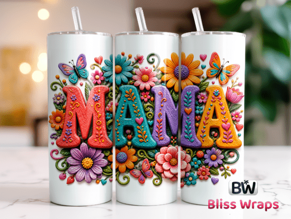 Mama Floral Tumbler Wrap PNG