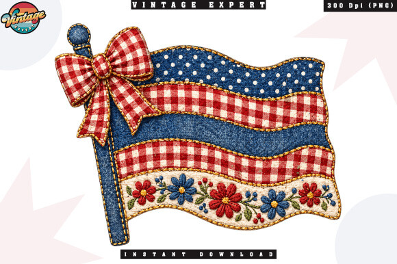 Patriotic Flag Patchwork Bow PNG