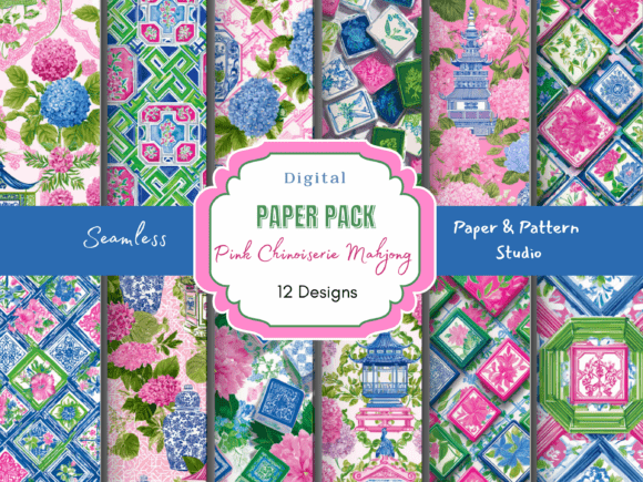 Pink Chinoiserie Mahjong Prints Graphic Patterns By Paper & Pattern Studio