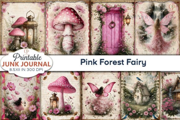 Pink Forest Fairy Junk Journal Pages Graphic Backgrounds By CozyPrint Studio Co