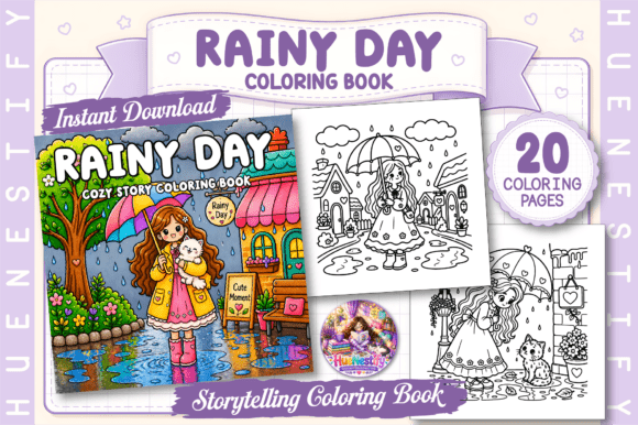 Rainy Day Story Coloring Book Graphic Coloring Pages & Books Adults By HueNestify