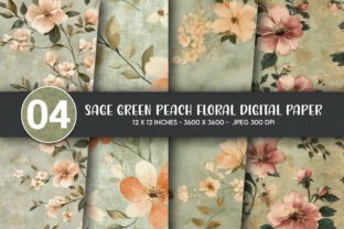 Sage Green Peach Floral Digital Paper Graphic by Artify Hub Studio ...