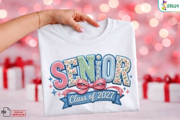 Senior 2027 Floral Patch Bow Varsity PNG Graphic Illustrations By SVG24