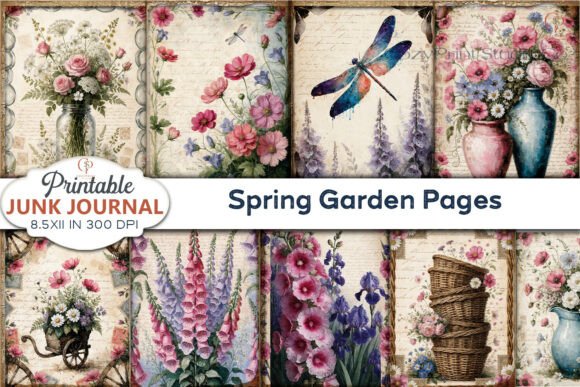 Spring Garden Pages Junk Journal Gráfico Fondos Por CozyPrint Studio Co