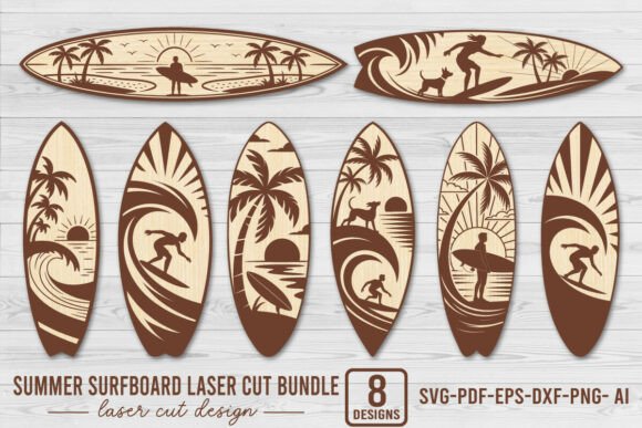 Summer Surfboard Laser Cut Bundle Laser Cutting By Zarin Studio