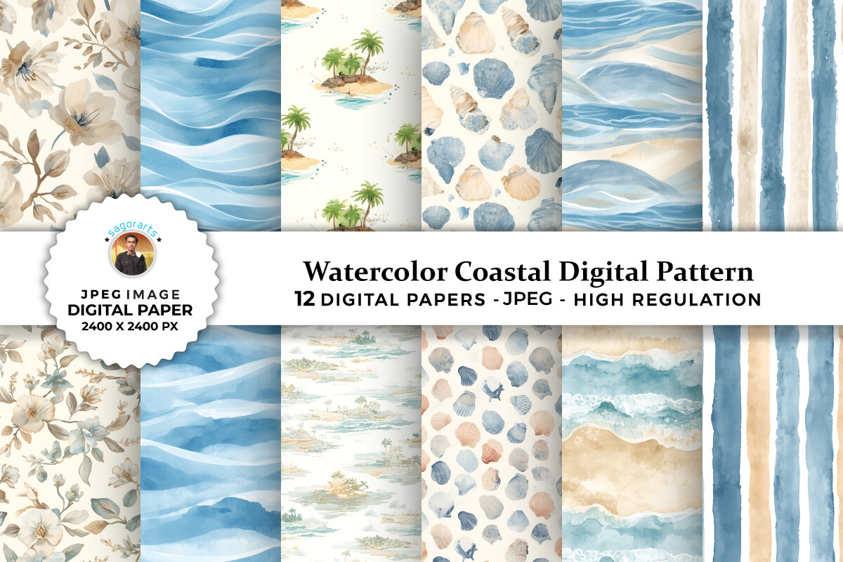 Watercolor Coastal Digital Patterns Graphic by sagorarts · Creative Fabrica
