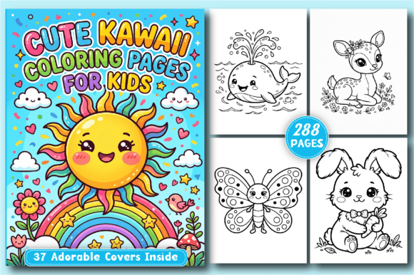 Preview of 288 Cute Kawaii Coloring Pages for Kids coloring pages for kids