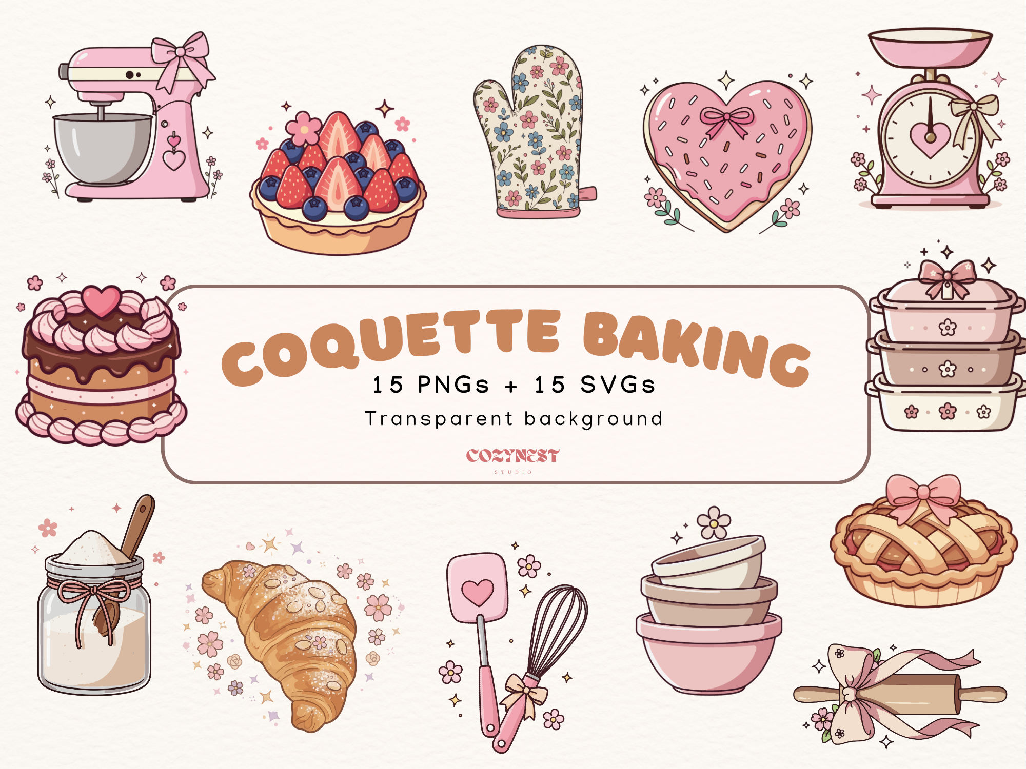 Coquette Baking Cliparts, Cute Bakery
