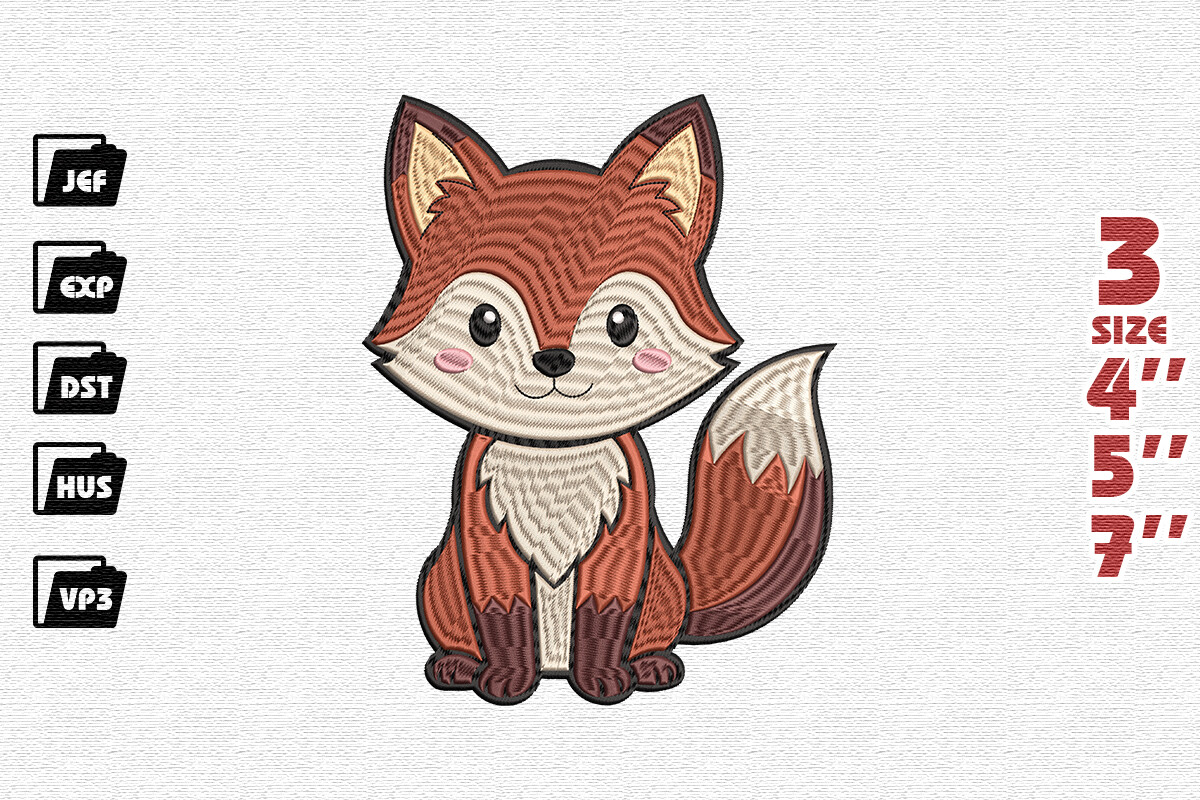 Cute Fox Embroidery Design