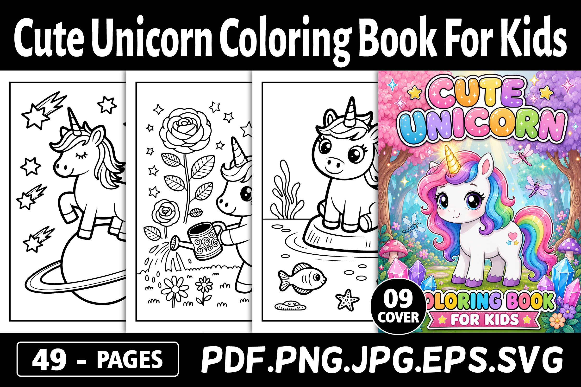 Cute Unicorn Coloring Pages for Kids Graphic by PLAY ZONE · Creative ...