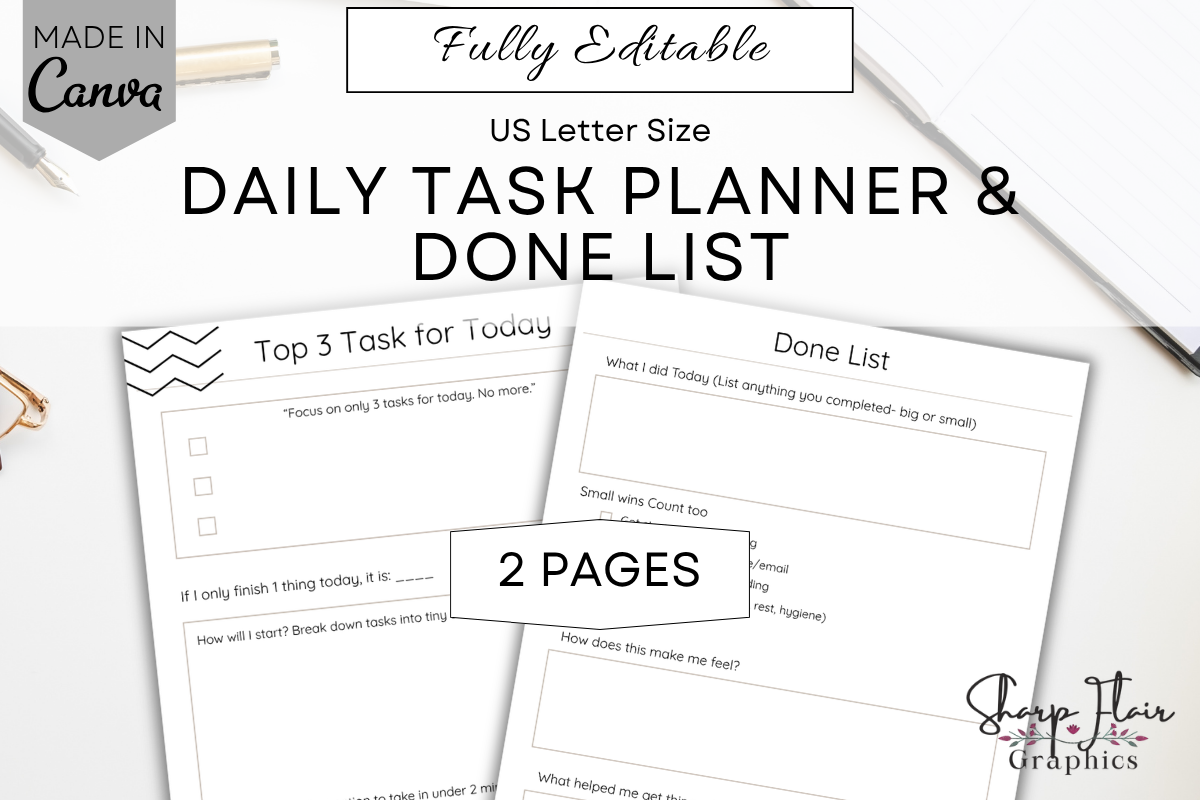 Daily Focus & Task Tracker Templates Graphic by Sharp Flair Graphics ...
