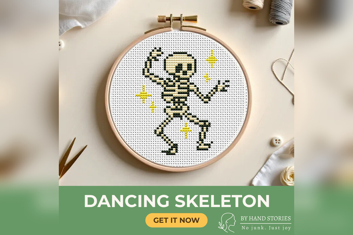Dancing Skeleton Cross Stitch Pattern PD