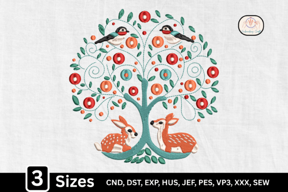 Forest Animal Deer Bird Folk Art Tree