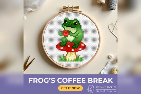 Frog's Coffee Break Cross Stitch Pattern