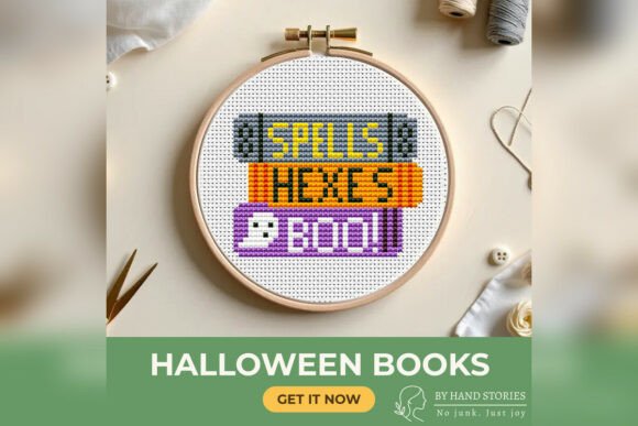 Halloween Books Cross Stitch Pattern PDF