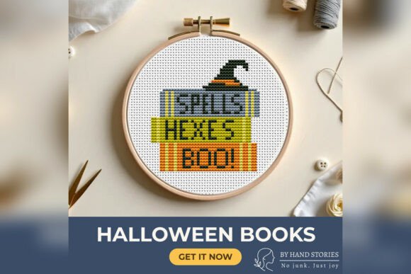 Halloween Books Cross Stitch Pattern PDF