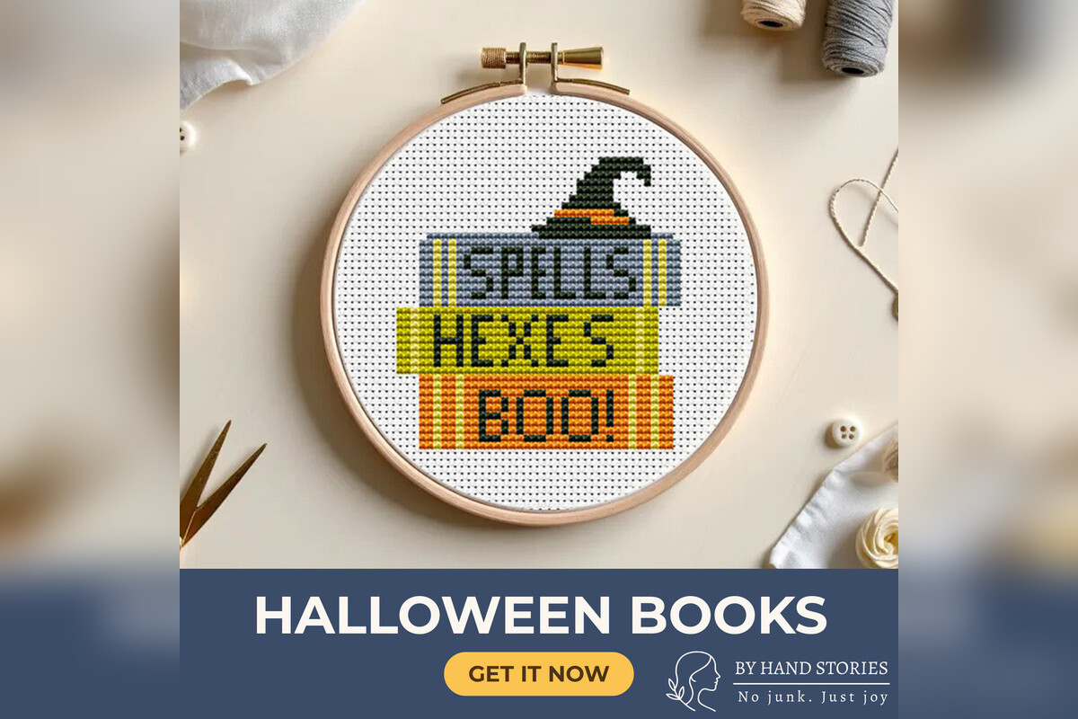 Halloween Books Cross Stitch Pattern PDF