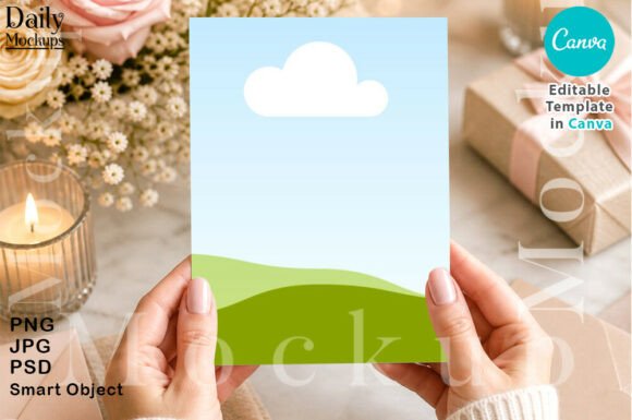 Hands Holding 5x7 Card Mockup