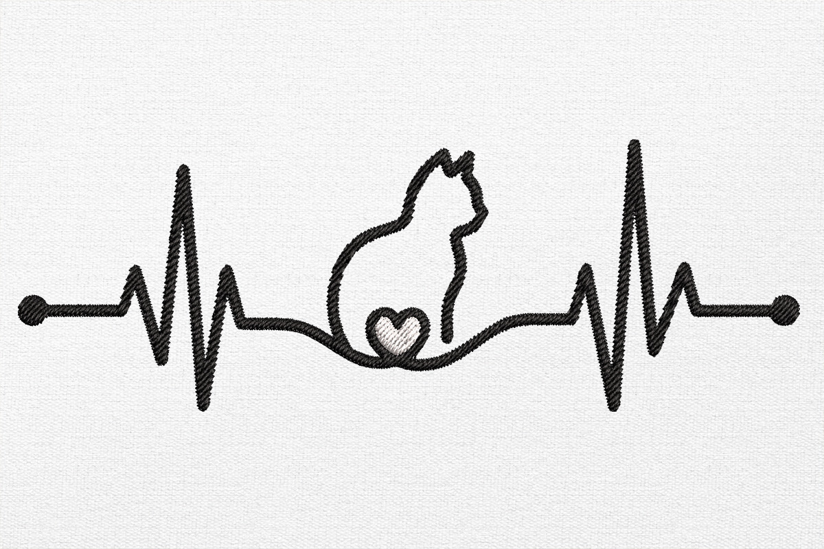 Sitting Cat Silhouette Pulse Embroidery