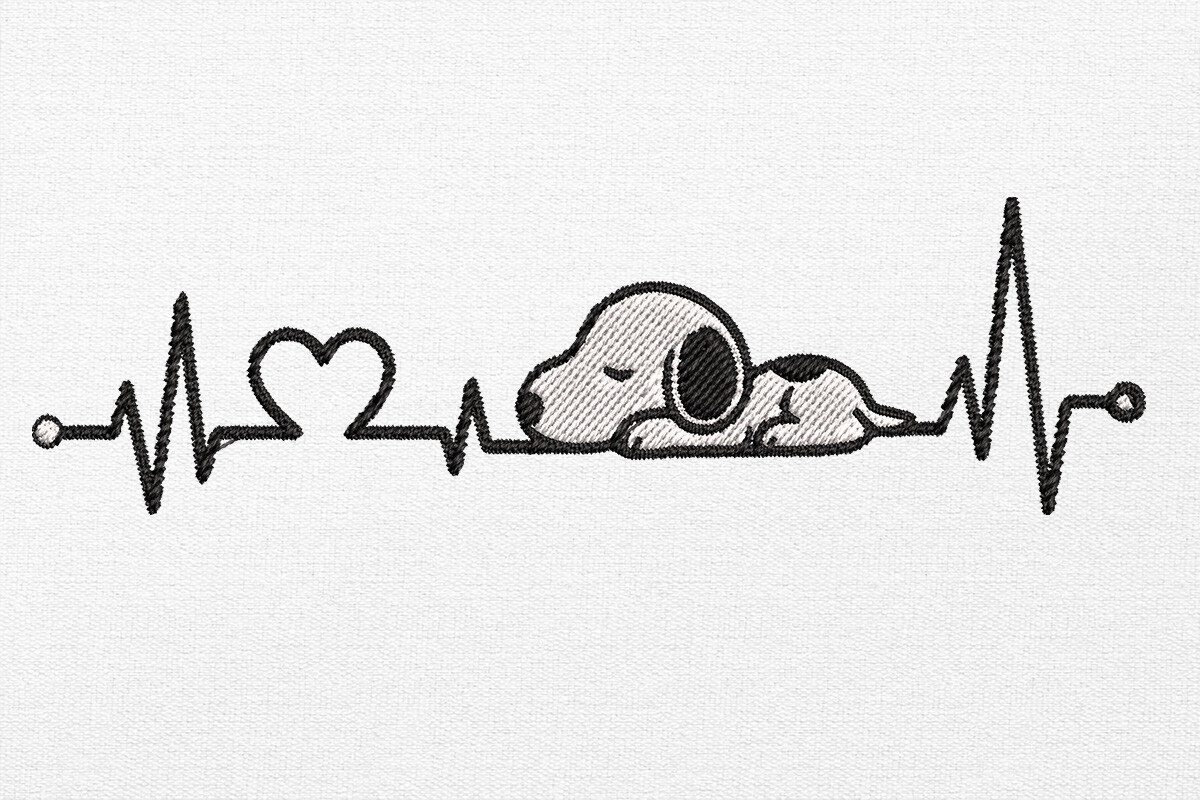 Heartbeat with Dog Embroidery Design