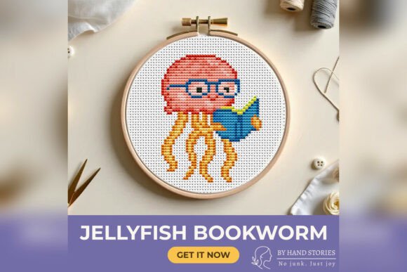 Jellyfish Bookworm Cross Stitch Pattern