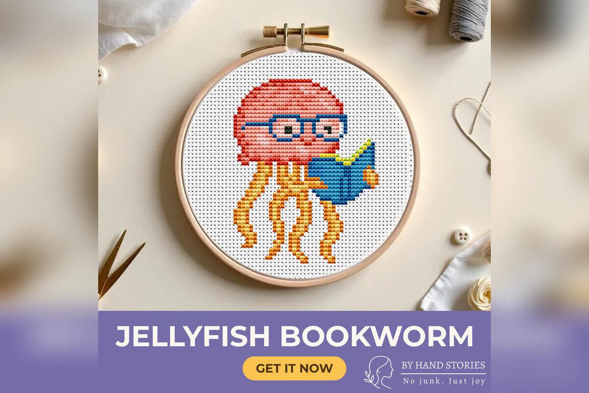 Jellyfish Bookworm Cross Stitch Pattern