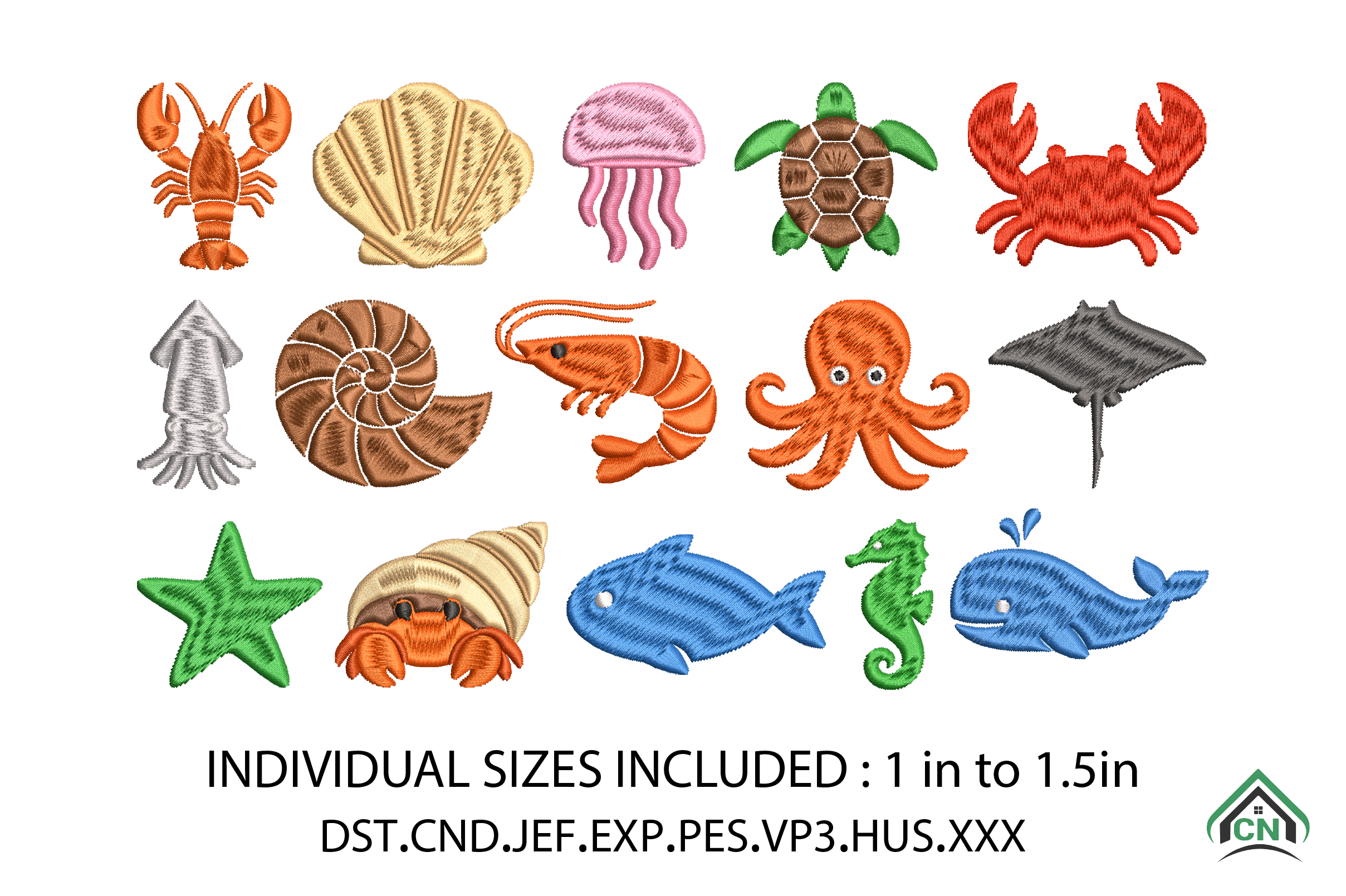 Mini Sea Animal Embroidery Design Bundle